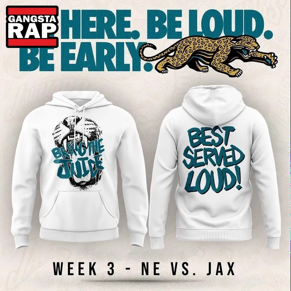 Jacksonville Jaguars Bring The Juice, Best Served Loud 2026 White Hoodie, Trending Design Shirt Jacksonville Jaguars Bring The Juice Best Served Loud 2026 White Hoodie