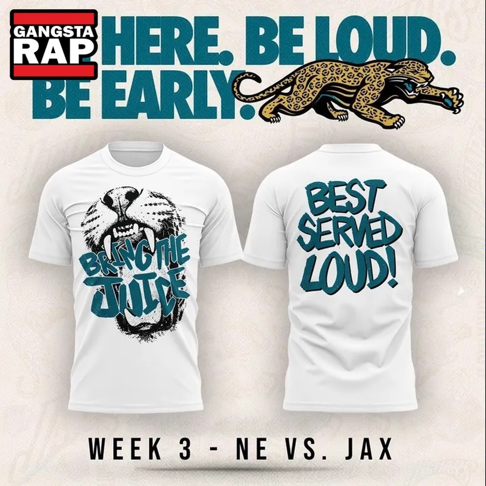 Jacksonville Jaguars Bring The Juice, Best Served Loud 2026 White T Shirt, Trending Design Shirt Jacksonville Jaguars Bring The Juice Best Served Loud 2026 White T Shirt