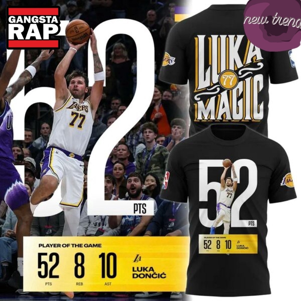 Los Angeles Lakers Luka DonCic 52 PTS Player of the Game 2026 T Shirt, Trending Design Shirt Los Angeles Lakers Luka DonCic 52 PTS Player of the Game 2026 T Shirt, Trending Design Shirt