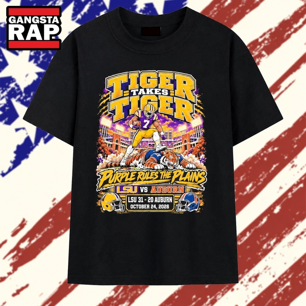 LSU Tigers vs Auburn Tigers Purple Rules the Plains October 24 2026 T Shirt, Trending 2D Shirt Lsu Tigers VS Auburn Tigers Purple Rules The Plains October 24 2026 T Shirt