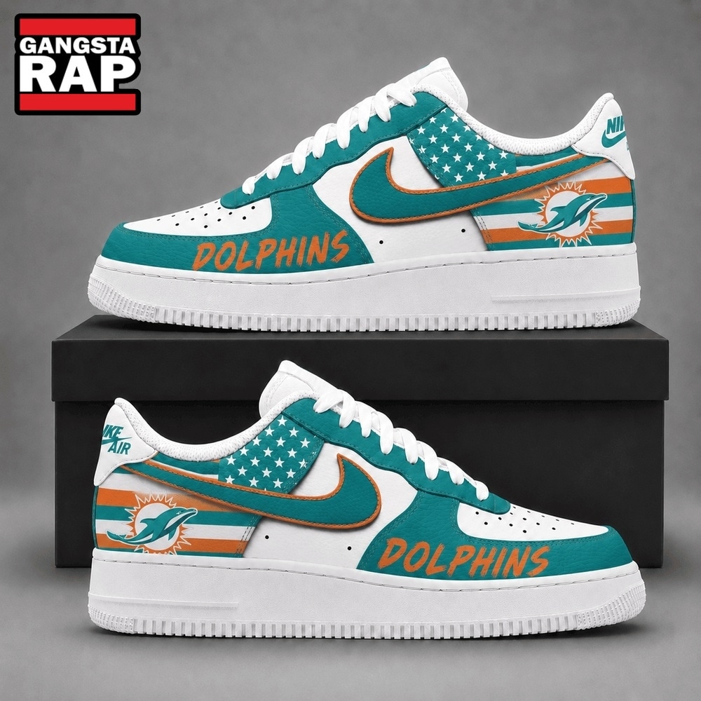Miami Dolphins NFL American Flag Football Team Limited Air Force 1 Shoes Sneakers Miami Dolphins NFL American Flag Football Team Limited Air Force 1 Shoes Sneakers