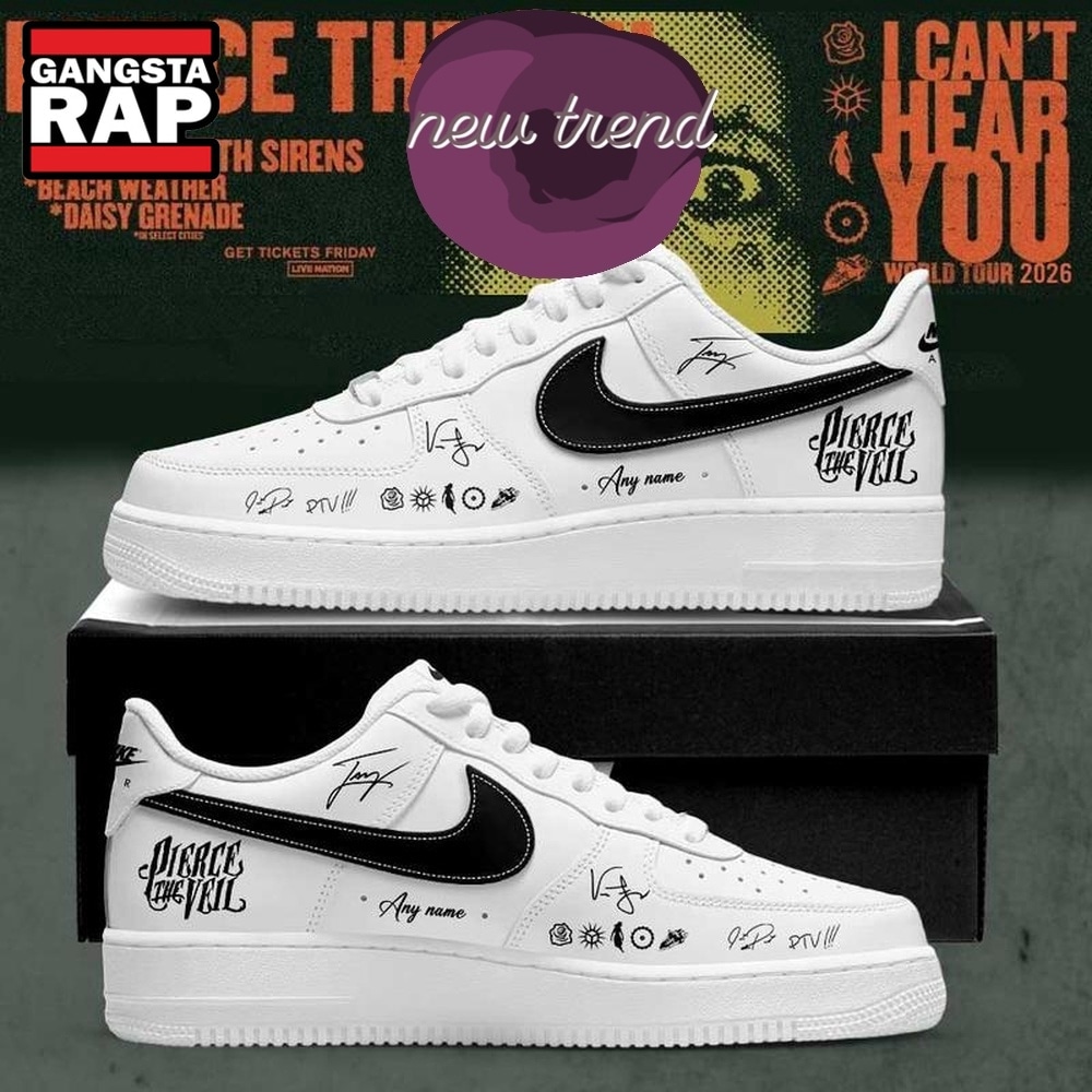 Pierce the Veil I Can’t Hear You World Tour 2026 White Air Force 1 Shoes Pierce the Veil I Can’t Hear You World Tour 2026 White Air Force 1 Shoes