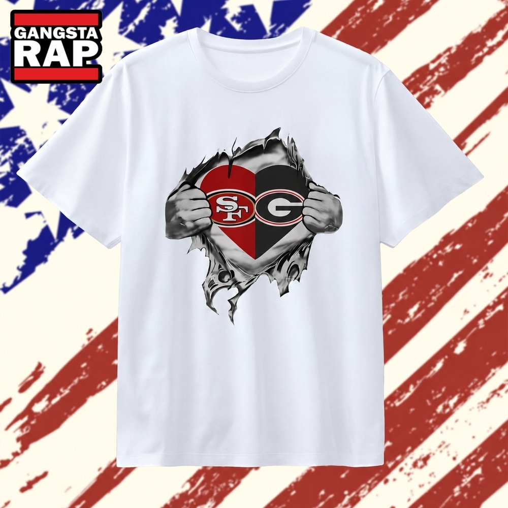 San Francisco 49ers and Georgia Bulldogs heart logo T Shirt, Trending 2D Shirt San Francisco 49ers And Georgia Bulldogs Heart Logo T Shirt