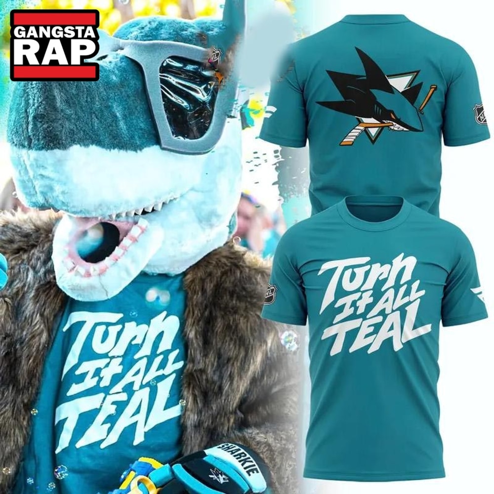 San Jose Sharks Turn It All Teal Mascot 2026 T Shirt, Trending Design Shirt San Jose Sharks Turn It All Teal Mascot 2026 T Shirt, Trending Design Shirt