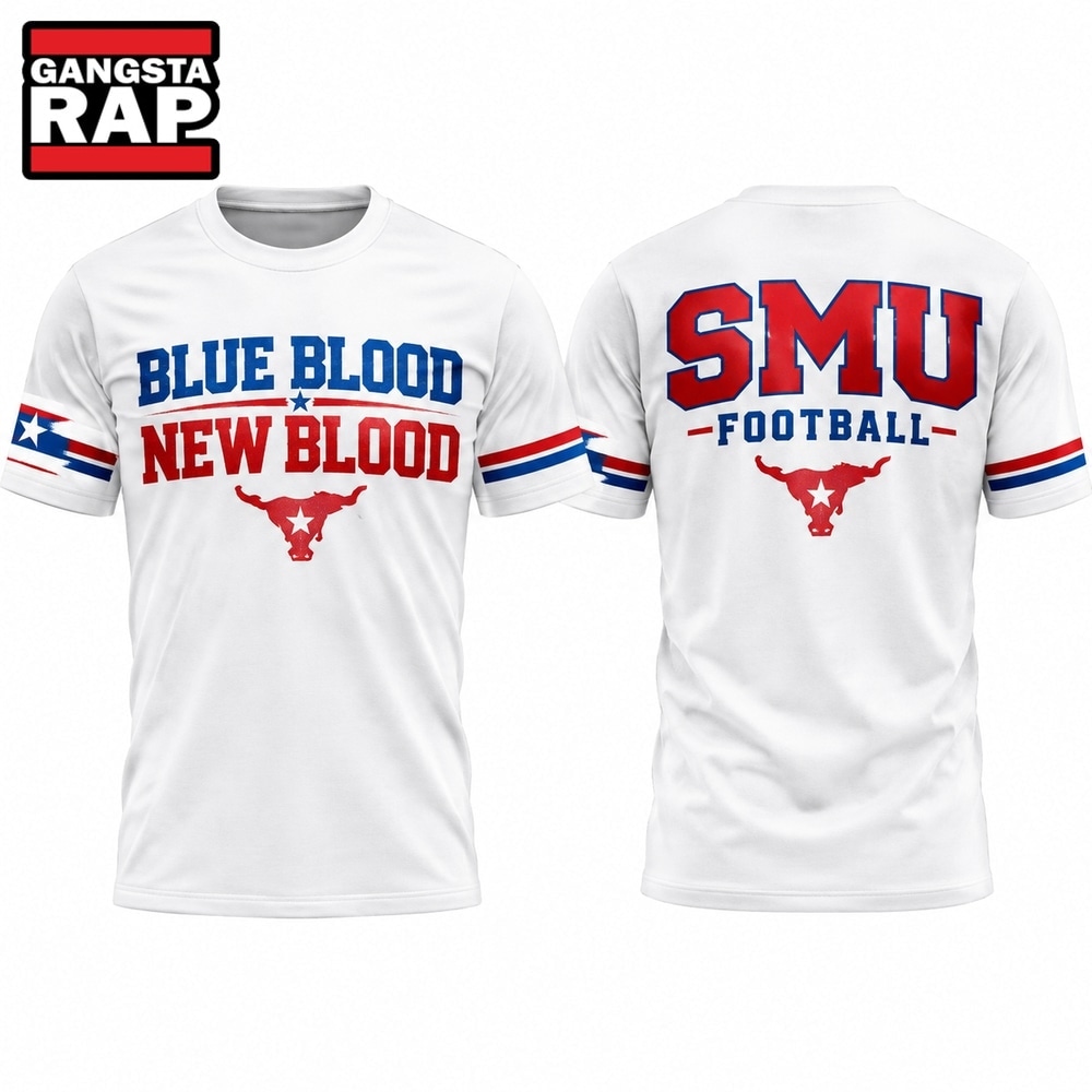 SMU Mustangs Football Blue Blood New Blood 2026 T Shirt, Trending Design Shirt Smu Mustangs Football Blue Blood New Blood 2026 T Shirt