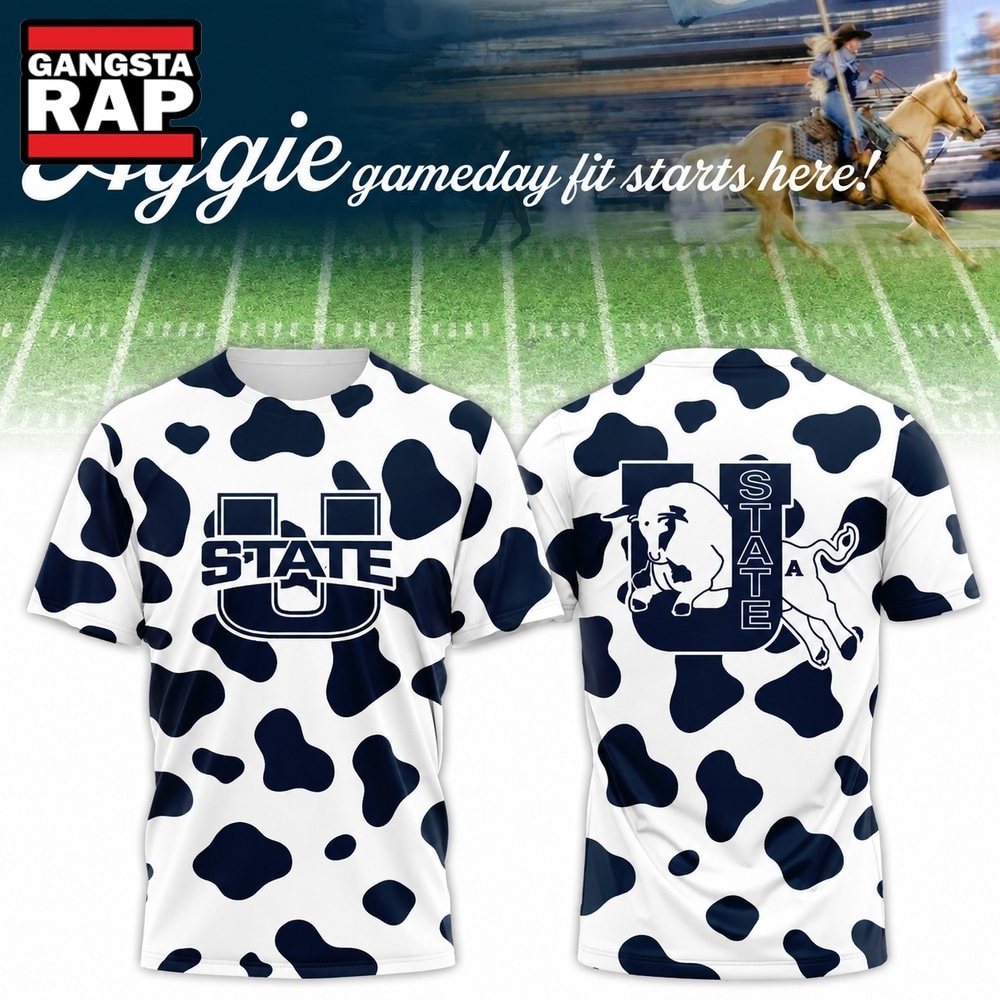 Utah State Aggies Football Cow Print Gameday 2026 Graphic T Shirt, Trending Design Shirt Utah State Aggies Football Cow Print Gameday 2026 Graphic T Shirt
