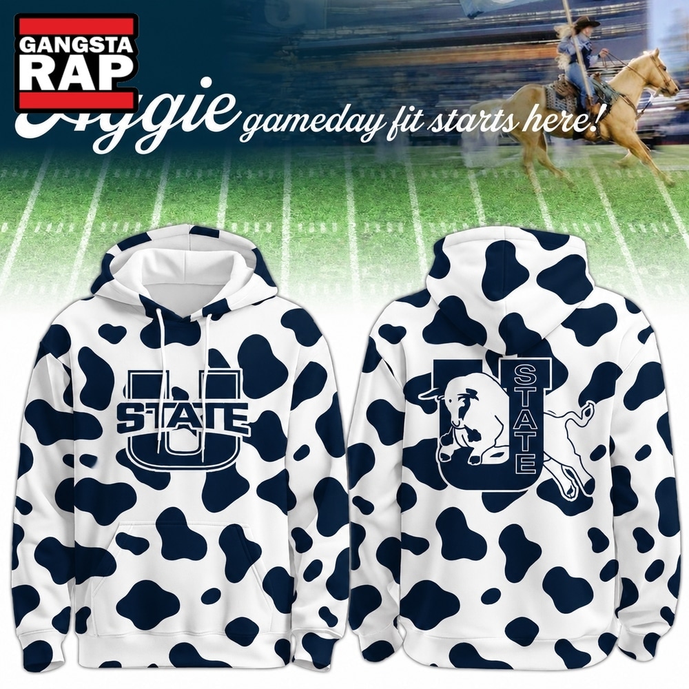 Utah State Aggies Football Cow Print Gameday 2026 Hoodie, Trending Design Shirt Utah State Aggies Football Cow Print Gameday 2026 Hoodie